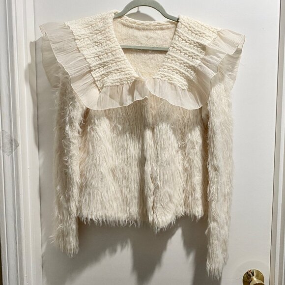 Vintage Fuzzy Artsy Y2K Rococo Preppy Fairy Boho Cropped Cardigan Sweater XL - Picture 1 of 7